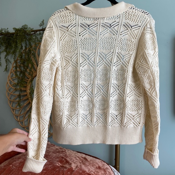 Cream knit collared cardigan - Picture 3 of 4